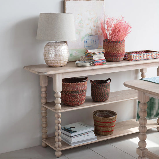 Natural Console Table with 2 Shelves