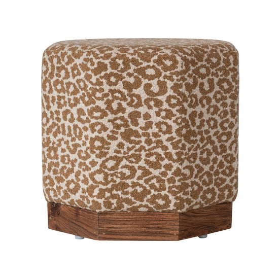 Upholstered Hexagonal Leopard Print Ottoman