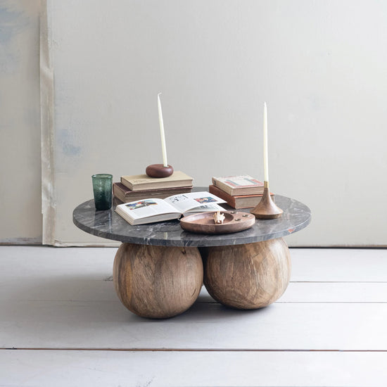 Marble Coffee Table with Mango Wood Orb Base