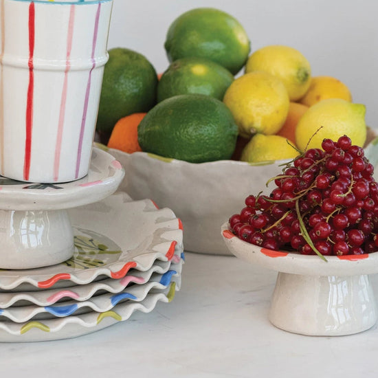 Hand-Painted Stoneware Plate w/Ruffled Edge