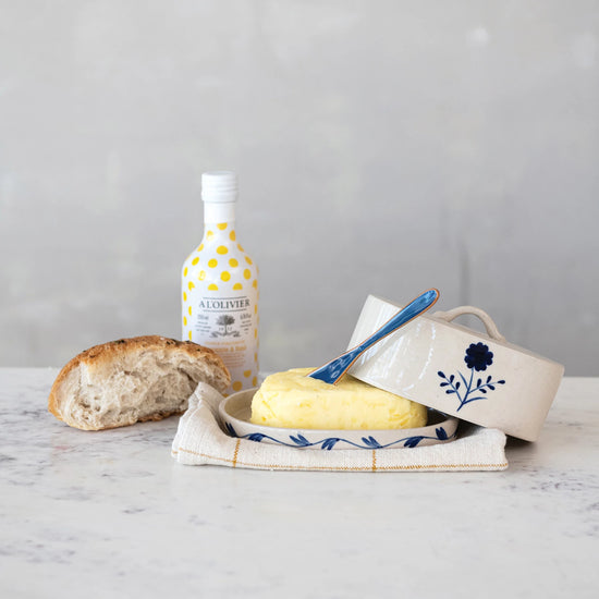 Stoneware Butter Dish with Flower