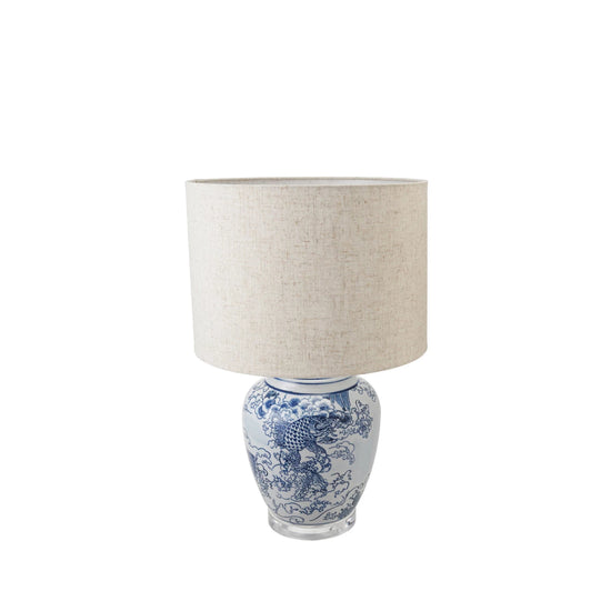 Blue Ceramic Table Lamp with Linen Shade