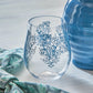 Blue Floral Stemless Wine Glass