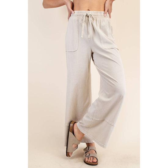 Taupe Mineral Washed Wide Leg Pant