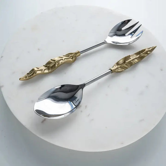 S/2 Aluminum + Gold Leaf Salad Servers