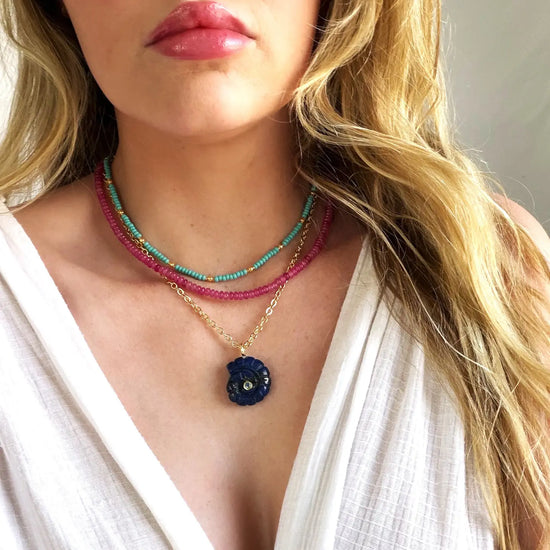 Blue Lapis Gemstone Shell Necklace