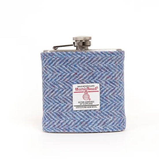 6oz Blue Herringbone Hip Flask