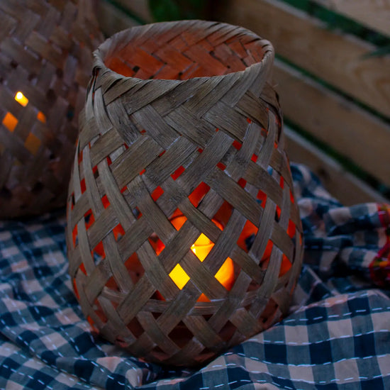 Woven Basket Lanterns with Glass Holder