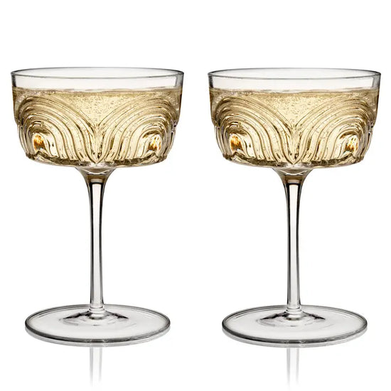 S/2 Deco Beau Crystal Cocktail Coupes