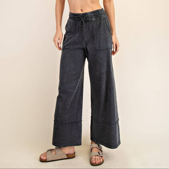 Black Mineral Washed Wide Leg Pant