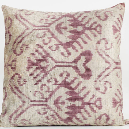 Pink + White Handmade Ikat Silk + Velvet Pillow