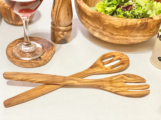 Olive Wood Salad Serving Set