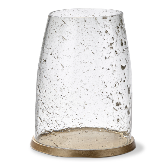 Large Pebble Glass & Metal Hurricane