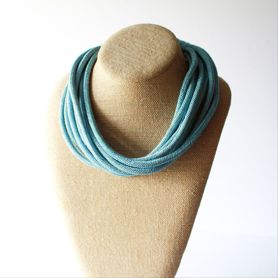 Dusty Light Blue Slub 8-Strand Necklace
