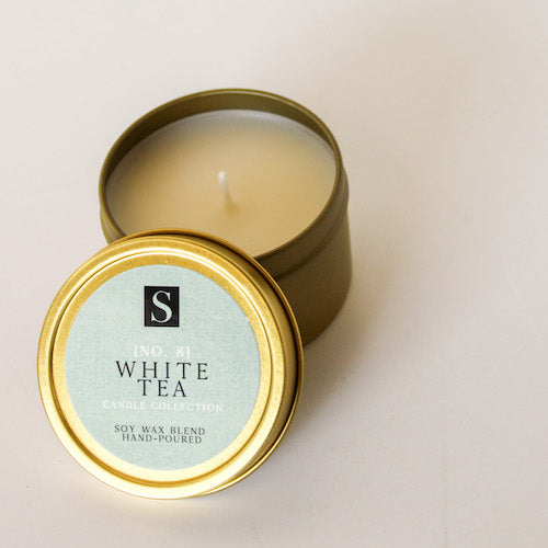 White Tea Gold Tin Candle