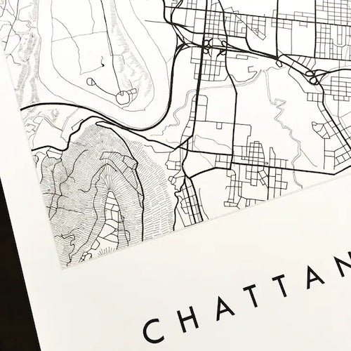 Black & White Chattanooga Map Art Print (11x14)
