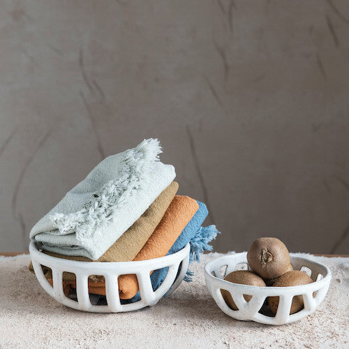 Large White Ceramic Basket Bowl